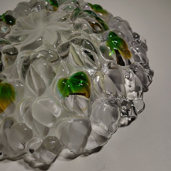 Studio Nova frosted art glass bowl with a green and amber leaf motif - Picture 7 of 8